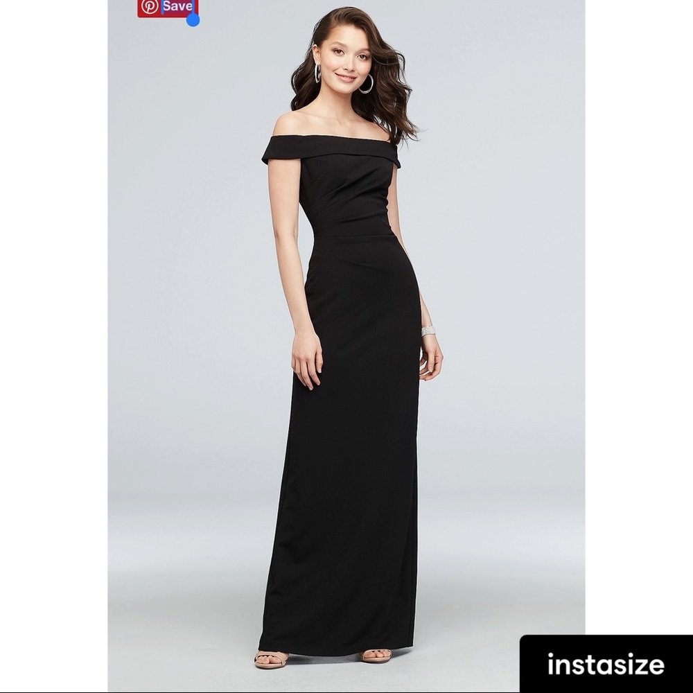 Black Off-the-Shoulder Stretch Crepe Ruched Dress